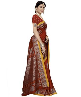 Maroon Printed Art Silk saree with blouse 5