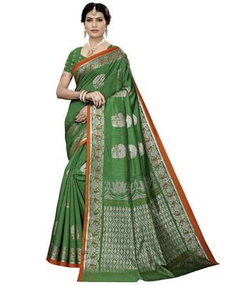 Green Printed Art Silk saree with blouse 1