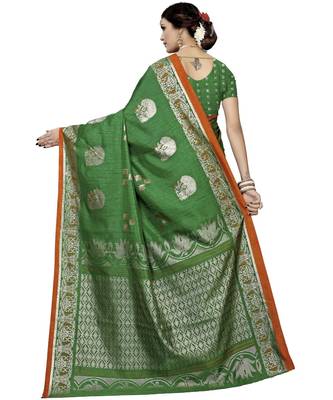 Green Printed Art Silk saree with blouse 2