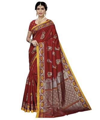 Maroon Printed Art Silk saree with blouse 1