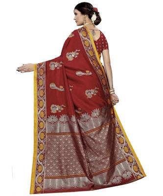 Maroon Printed Art Silk saree with blouse 2