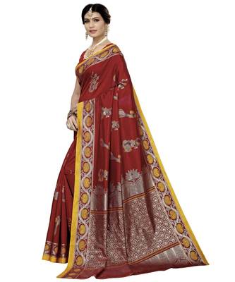 Maroon Printed Art Silk saree with blouse 4