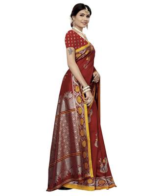 Maroon Printed Art Silk saree with blouse 5