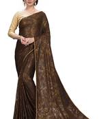 Brown plain silk blend saree with blouse
