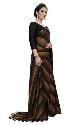 Black plain silk blend saree with blouse 4