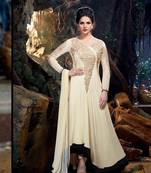 Cream and Dull Gold Semi Georgette Party Wear Designer Suit