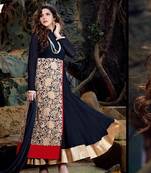 Dark Blue Red and Golden Semi Georgette Party Wear Designer Suit