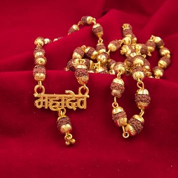 Loard Shiv Shankar Mahadev With 10 Mm Panchmukhi Rudraksha Mala Gold-Plated Wood, Brass Pendant 2