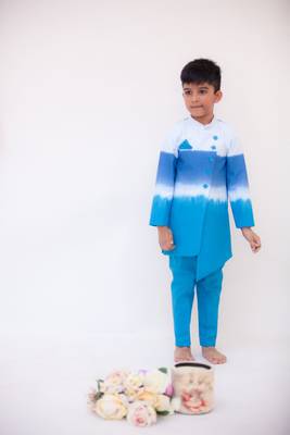 Blue & White Plain Kurta Set 1