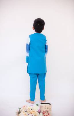 Blue & White Plain Kurta Set 2