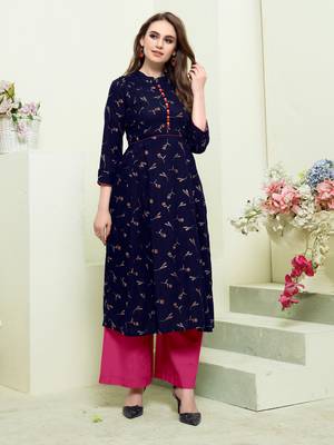 Navy-blue printed rayon kurtas-and-kurtis 1