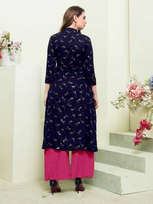 Navy-blue printed rayon kurtas-and-kurtis 2