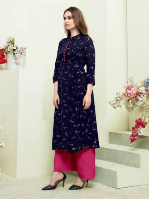 Navy-blue printed rayon kurtas-and-kurtis 3