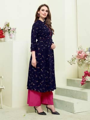 Navy-blue printed rayon kurtas-and-kurtis 4