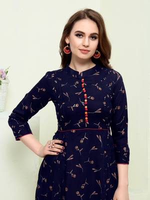 Navy-blue printed rayon kurtas-and-kurtis 5