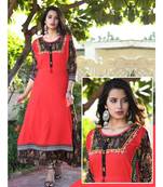 Red embroidered cotton Kurti