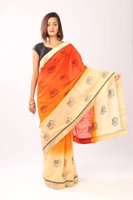 Orange Embroidered Art Silk Saree With Blouse 1
