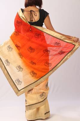 Orange Embroidered Art Silk Saree With Blouse 2