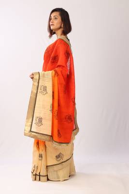 Orange Embroidered Art Silk Saree With Blouse 3