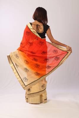Orange Embroidered Art Silk Saree With Blouse 4