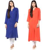 rayon blue orange straight combo kurti