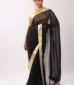 Black plain georgette saree with blouse