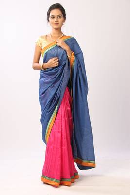 Multicolor art silk plain saree with blouse 1