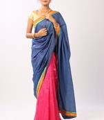 Multicolor art silk plain saree with blouse