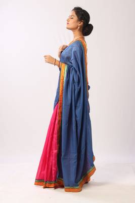 Multicolor art silk plain saree with blouse 2