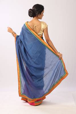 Multicolor art silk plain saree with blouse 3