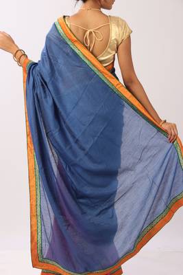 Multicolor art silk plain saree with blouse 4