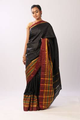 Black Woven Art Silk Saree With Blouse 1