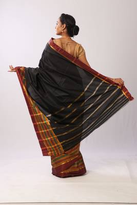 Black Woven Art Silk Saree With Blouse 3
