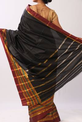 Black Woven Art Silk Saree With Blouse 4