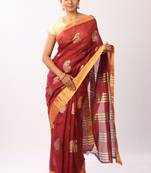 Maroon Printed cotton silk saree with blouse