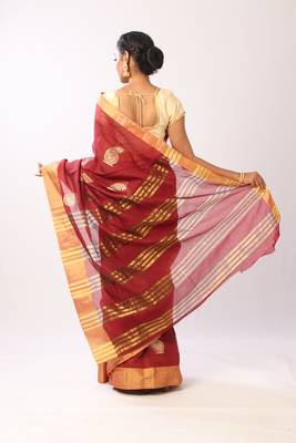 Maroon Printed cotton silk saree with blouse 3