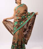Brown embroidered art silk saree with blouse