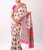 Pink printed cotton silk saree with blouse