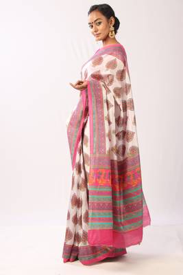 Pink printed cotton silk saree with blouse 2