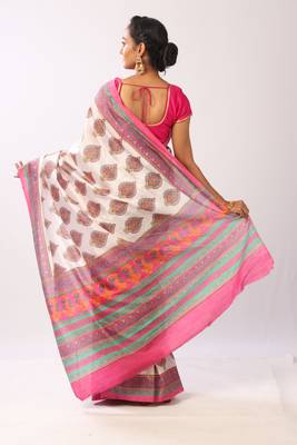 Pink printed cotton silk saree with blouse 3