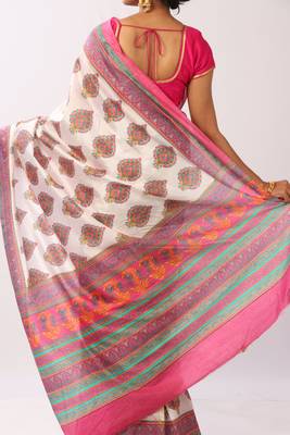 Pink printed cotton silk saree with blouse 4