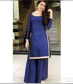 Dark-blue plain silk long-kurtis