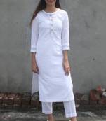 White plain linen long-kurtis
