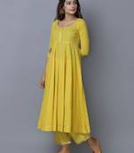 Yellow plain cotton long-kurtis