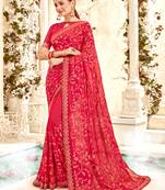 Salmon Embroidered Georgette Saree With Blouse
