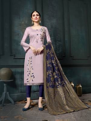 Light-purple embroidered cotton salwar 1