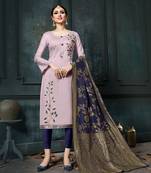 Light-purple embroidered cotton salwar