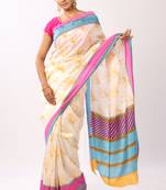 off white printed cotton silk saree with blouse