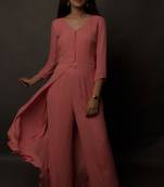 Pink plain georgette long-kurtis