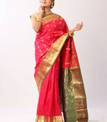 Magenta Hand Woven Silk Blend Saree With Blouse
